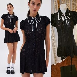 Kimchi Blue Black Lace Mini Dress with White Accents